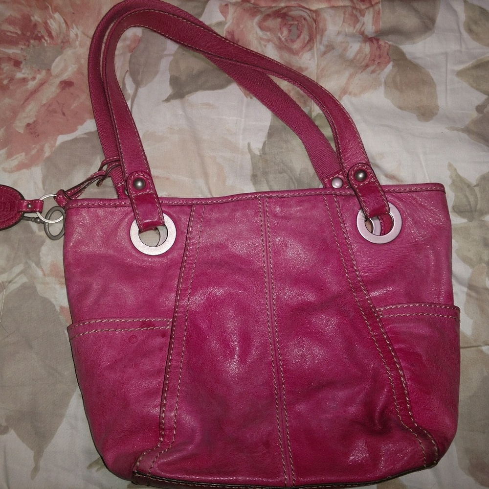 Used pink leather Fossil Keyper tote